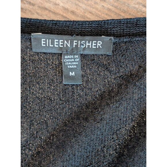 EILEEN FISHER Cropped Cardigan M Sheer Knit Italian Yarn Black Quiet Luxury - Picture 3 of 6
